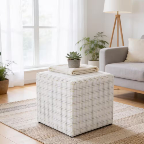 Cream natural plaid woven - natural,